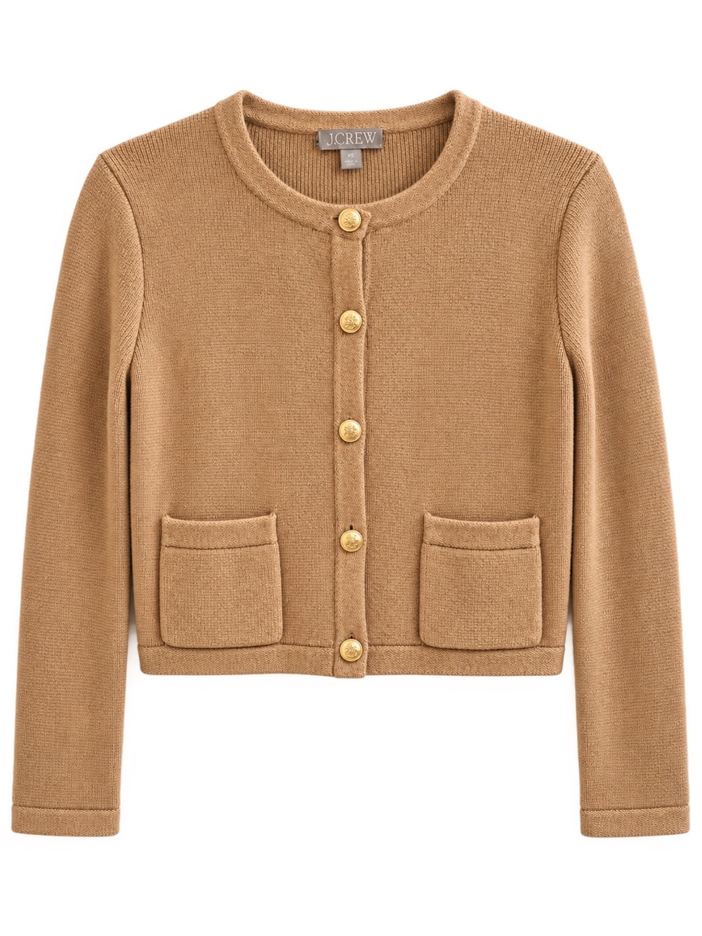 J.Crew Emilie Patch-Pocket Sweater Lady Jacket XXS Tan Camel Gold Button